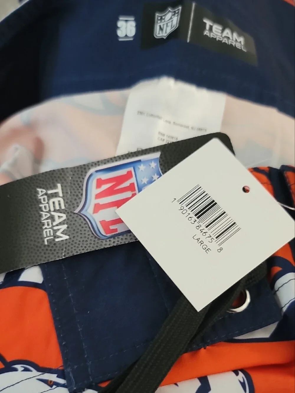 Team Apparel Navy and Orange Striped Men's Board Shorts with Logo Panel